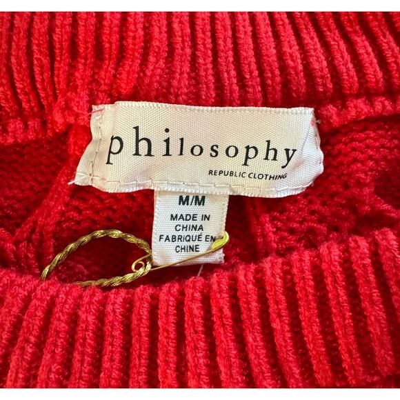 Philosophy Womens Size Medium Cable Knit Apple Red Sweater Brand New with Tags - Picture 4 of 6